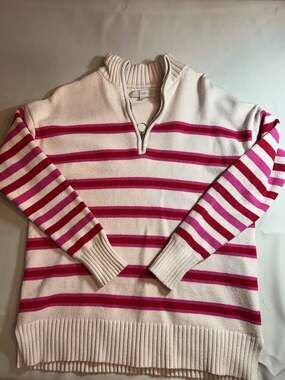 LOFT Women's Striped Quarter-Zip Pullover Sweater Size M